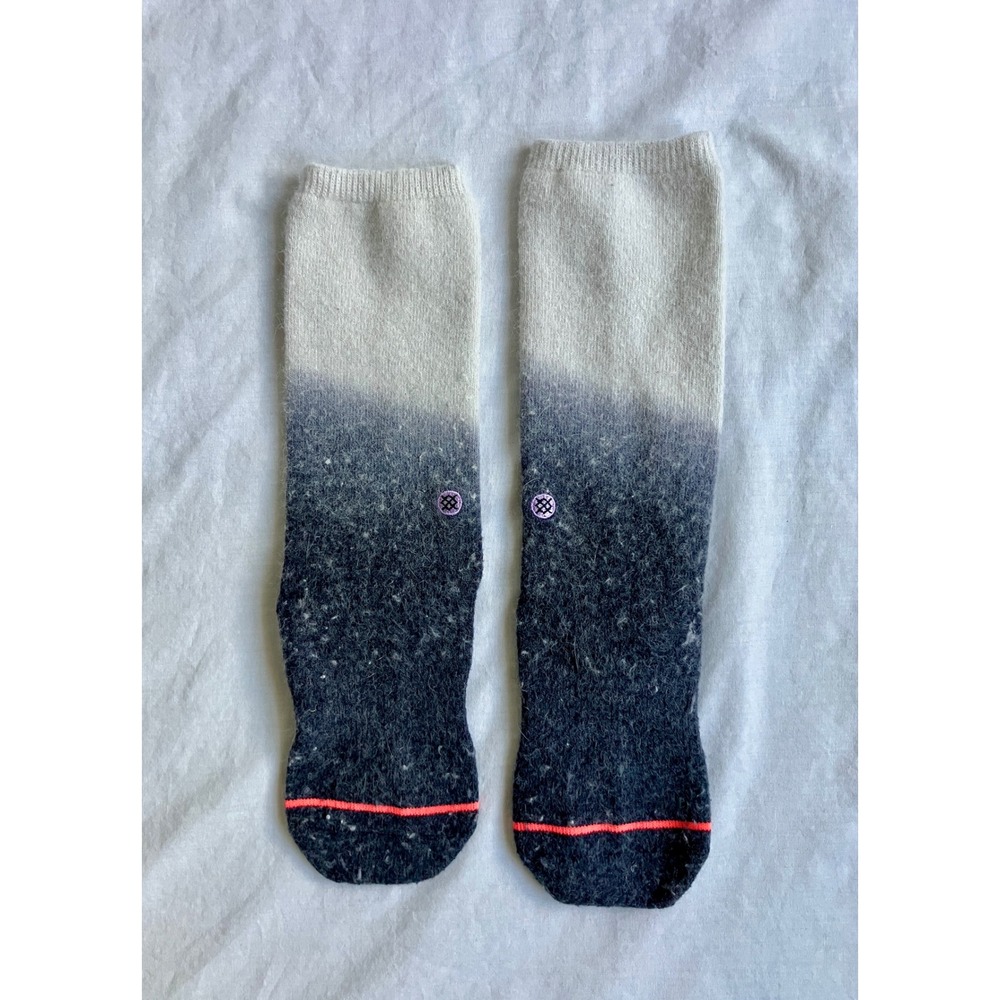 Stance Women Ombre Wool Blend Crew Socks Cream Grey Charcoal Gradient Logo